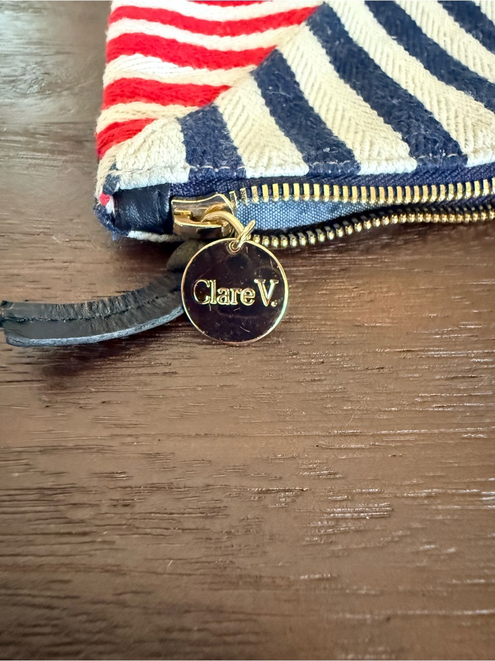 Clare V Striped Canvas Clutch in Navy, Red & Green - Picture 2 of 5